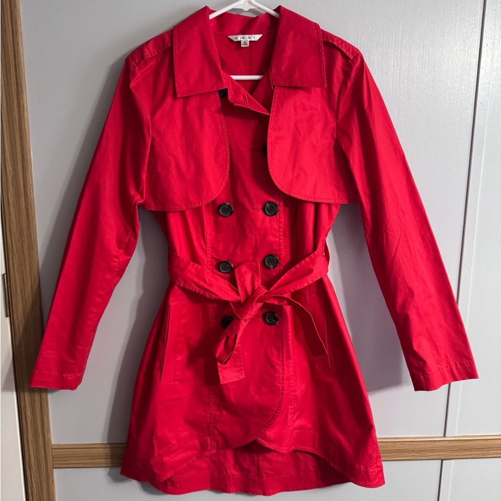 CAbi Bright Red Convertible Lightweight Trench Coat Size 8